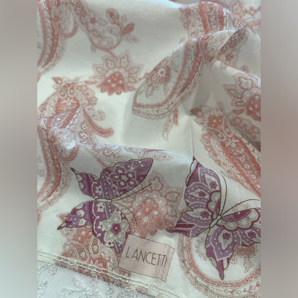 LANCETTI VTG Handkerchief Scarf Floral Butterfly Lace Paisley Women Square 28” - Picture 5 of 10
